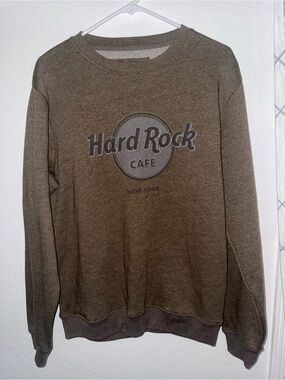 Hard Rock Cafe Men's Olive Brown Crewneck Sweatshirt with Logo
